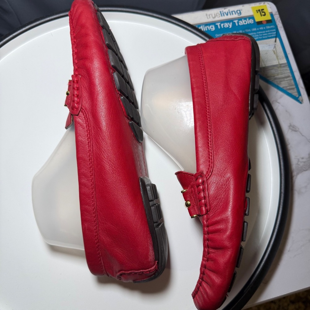 LRL Galiana Driving Loafers 10B Red Leather Gold Hardware Moc Toe Casual Classic - Picture 7 of 11
